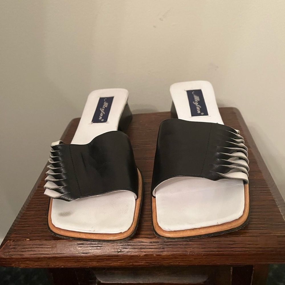Y2K Vintage Mezlan Black White Leather Sandal Heels - Picture 3 of 7